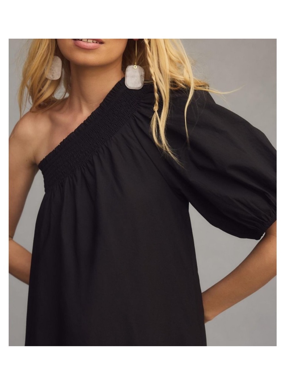 Maeve Anthropologie 100% Cotton One Shoulder Maxi Dress Black NWT L - Picture 4 of 14